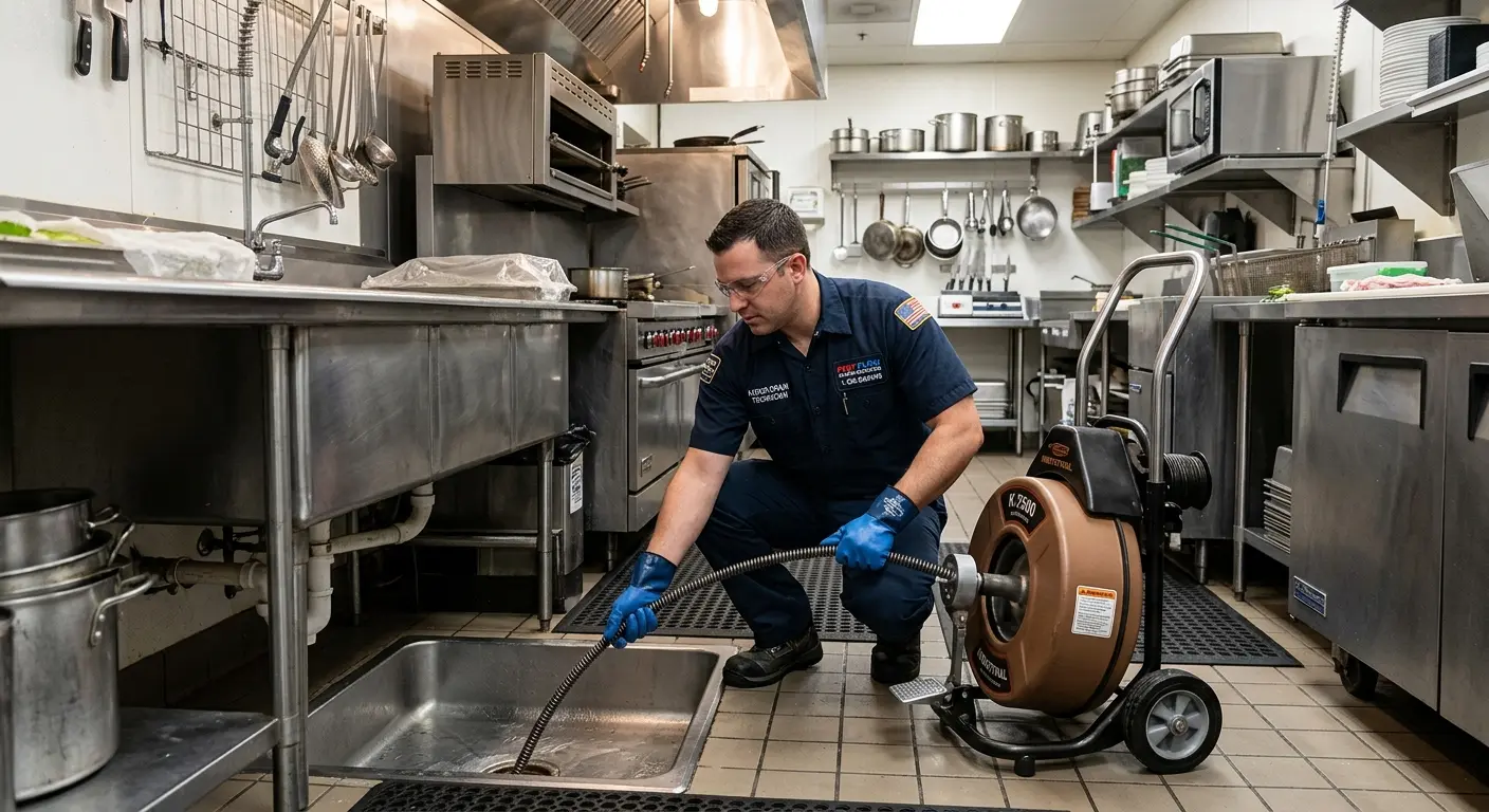 Commercial drain cleaning service in a restaurant kitchen in Hialeah Gardens