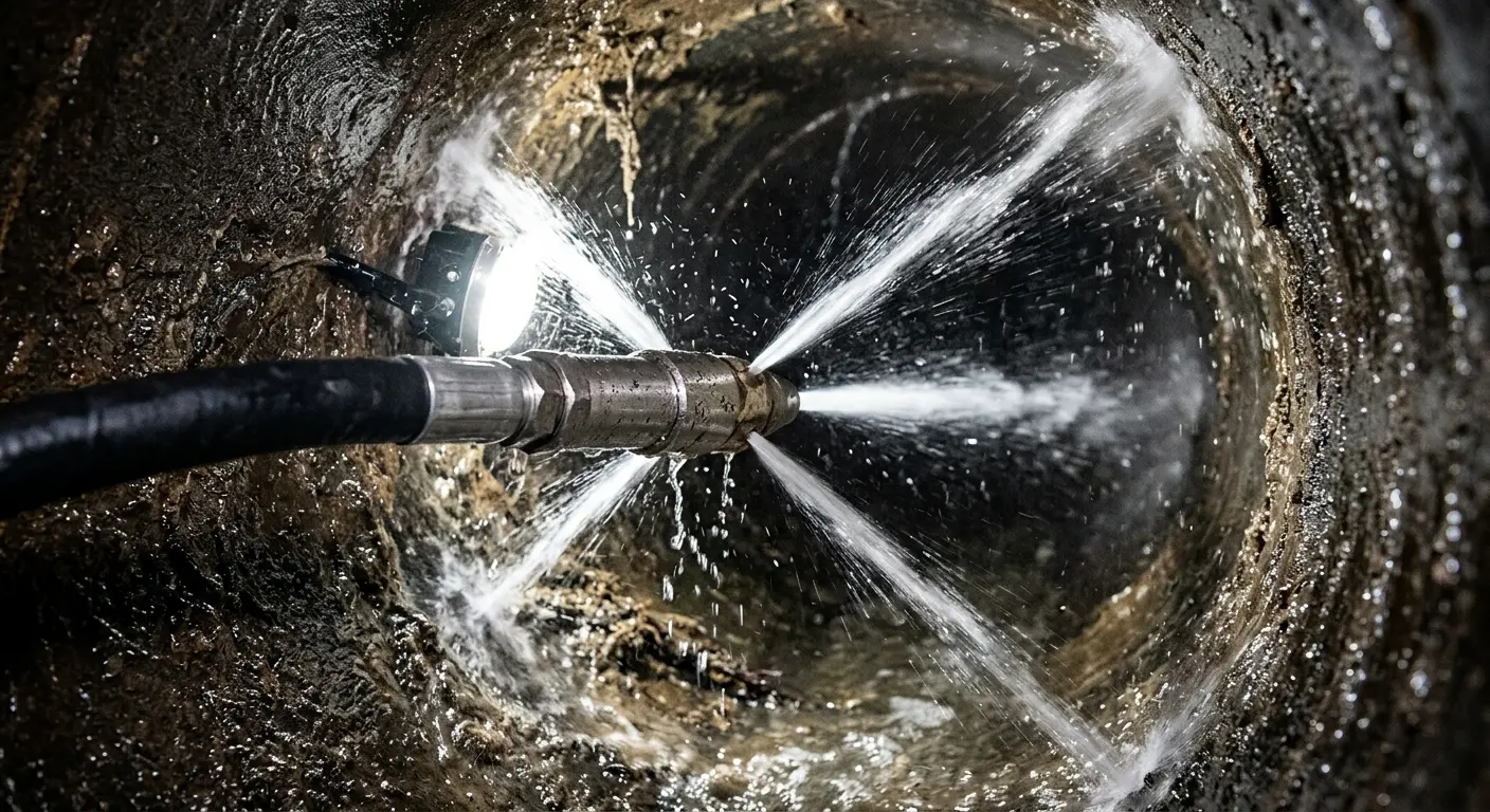 High-pressure hydro jetting nozzle cleaning sewer pipe for Storm Drain Cleaning in Hialeah Gardens